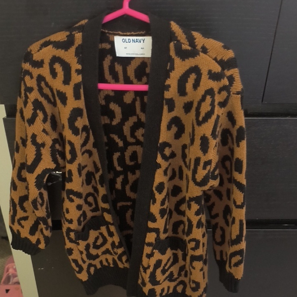 Old Navy Girls Animal Print Cardigan - Brown and Black